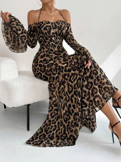 Leopard Print Chiffon Maxi Dress