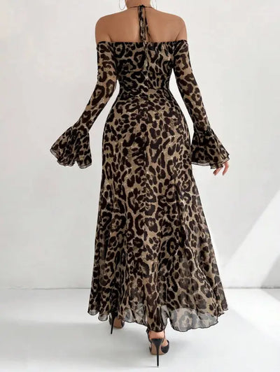 Leopard Print Chiffon Maxi Dress