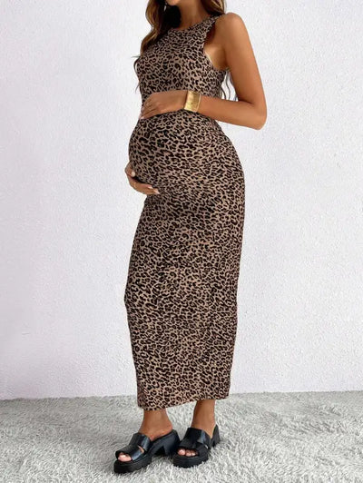 Leopard Print Maternity Maxi Dress