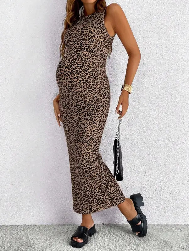 Leopard Print Maternity Maxi Dress