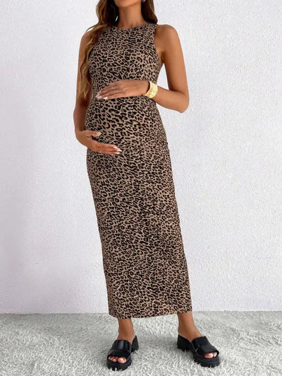 Leopard Print Maternity Maxi Dress